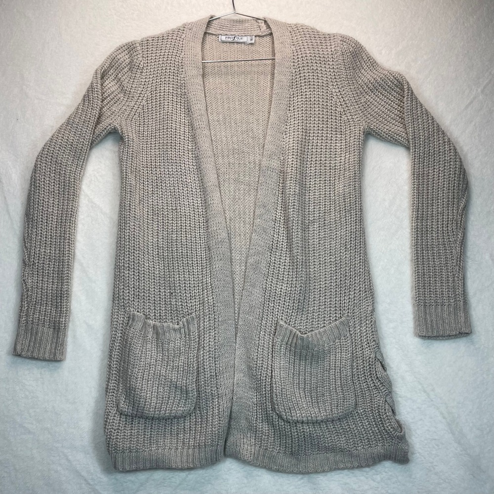 Chunky Knit Cardigan Womens‎ M Oatmeal Beige Cozy Cottagecore Boho Peasant Basic